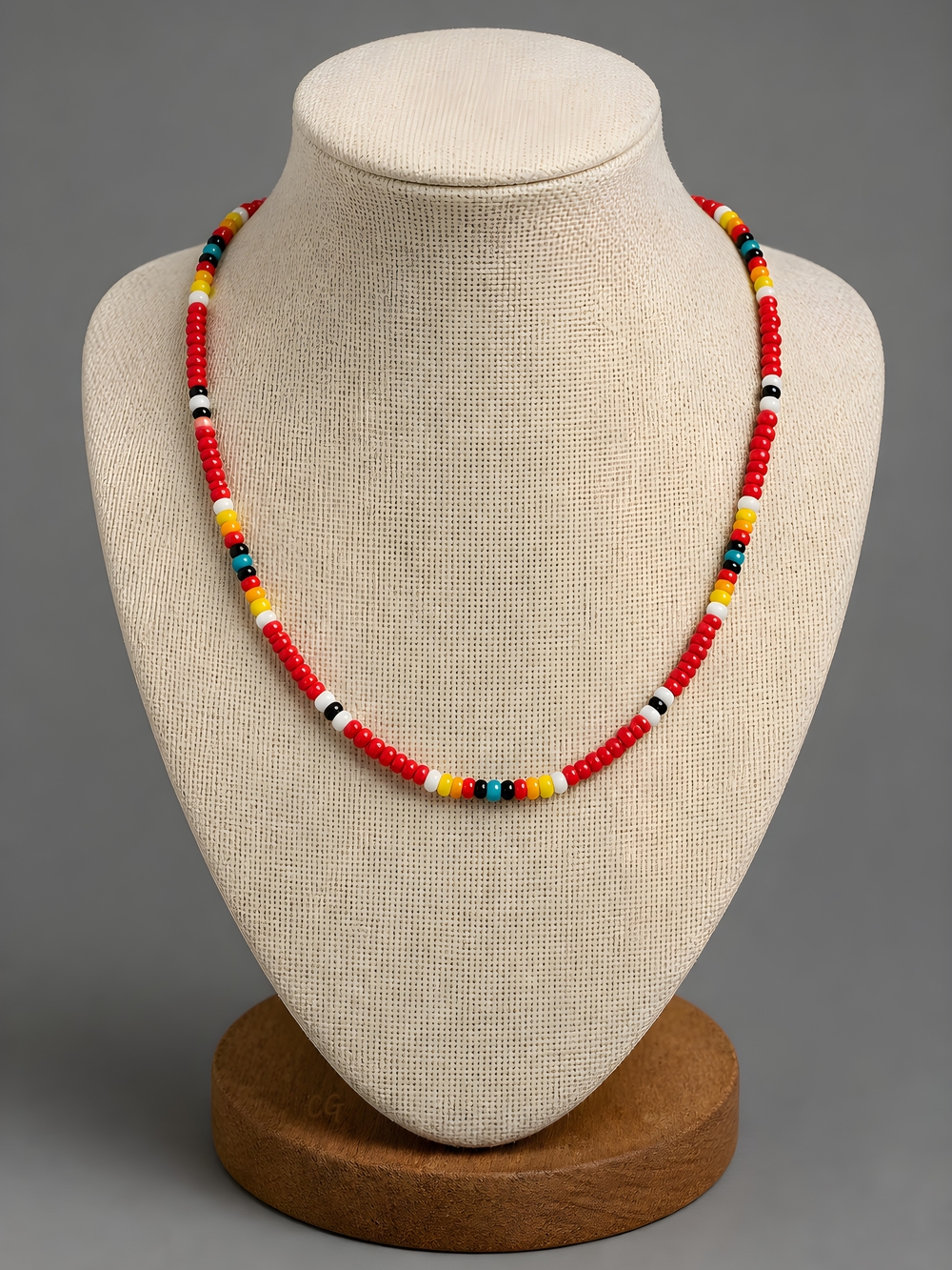 Handmade Coastal Boho Beaded Necklace - Red Multi